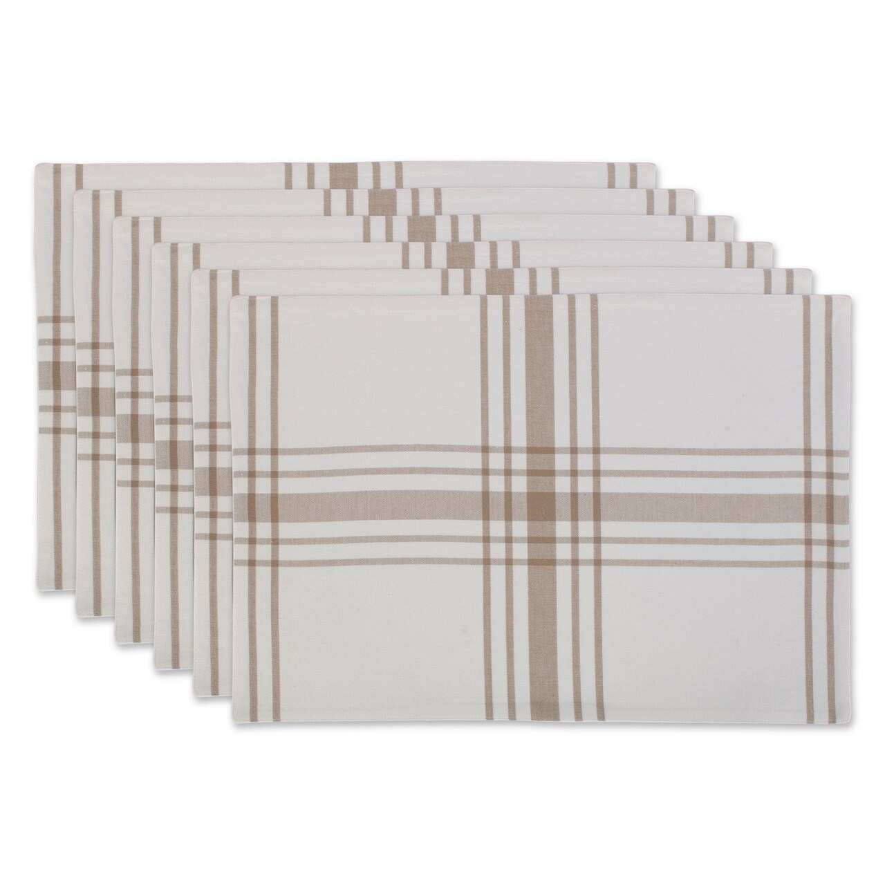 Contemporary Home Living Farmhouse Windowpane Placemats - 19" - Off-White and Tan - Set of 6